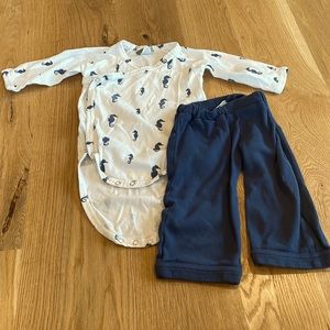 Kate Quinn seahorse onesie with matching sweatpants.